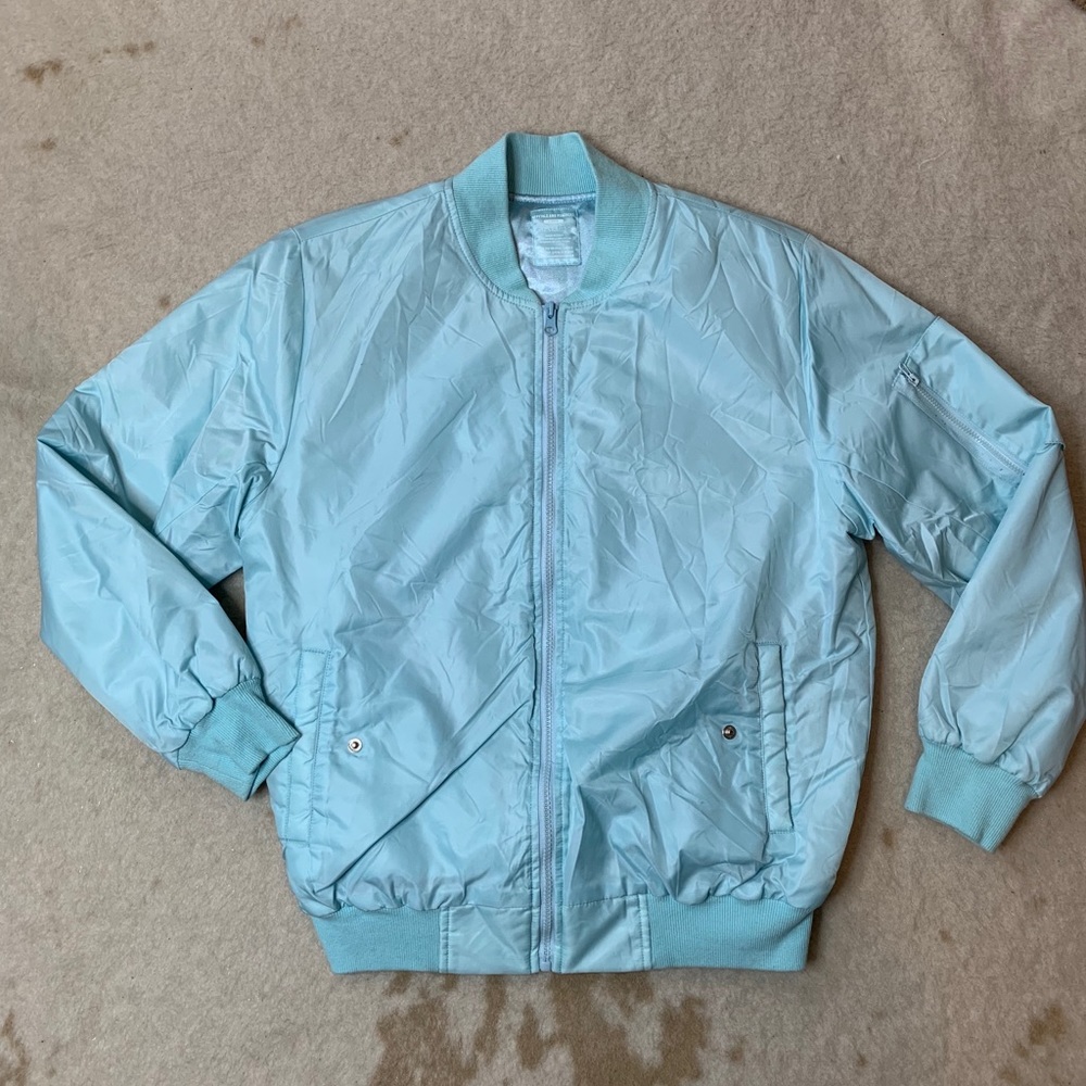 Petals and Peacocks Baby Blue Bomber Jacket